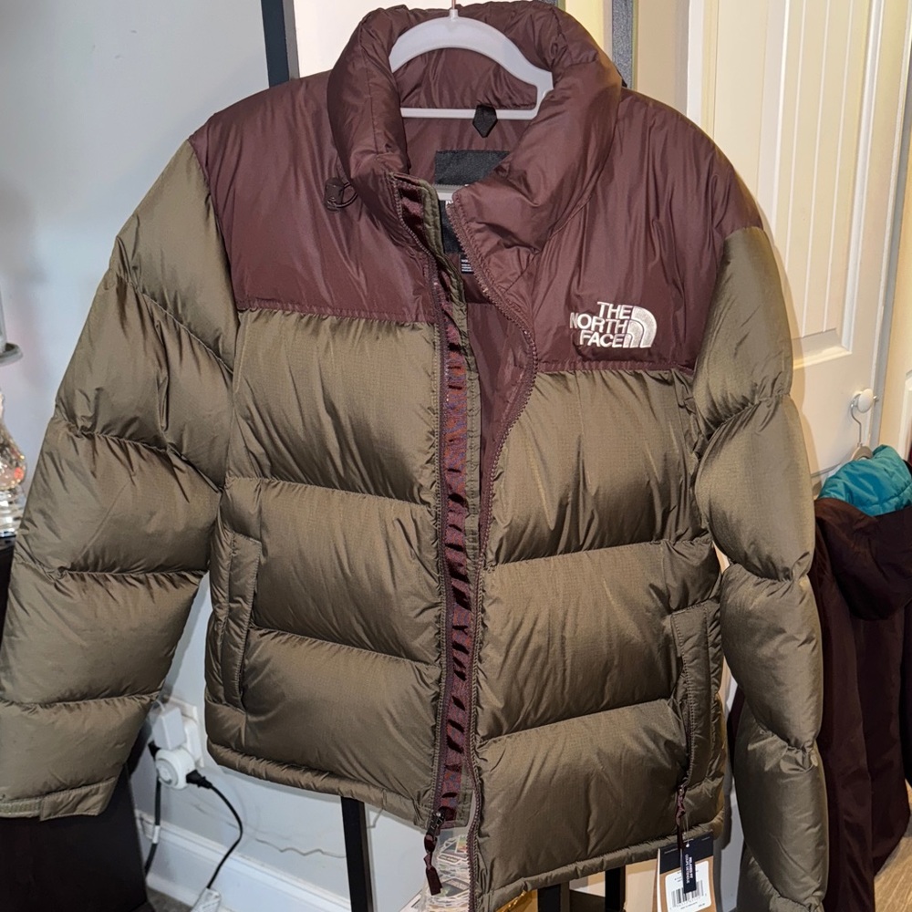 The North Face Olive and Brown Puffer Jacket